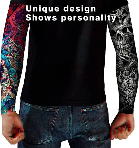 Vista 2 de Mangas de protección solar UV para hombres y mujeres, manga de enfriamiento de compresión deportiva UPF 50+, regalo único de manga de tatuaje