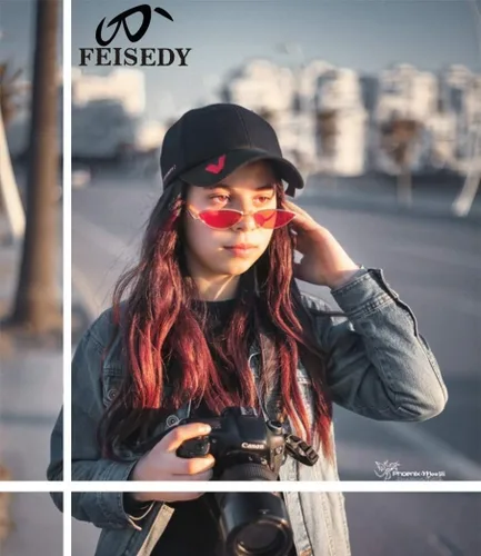 Vista 29 de FEISEDY Gafas de sol de diseñador de moda Retro pequeños pétalos forma arco templo diseño B2298