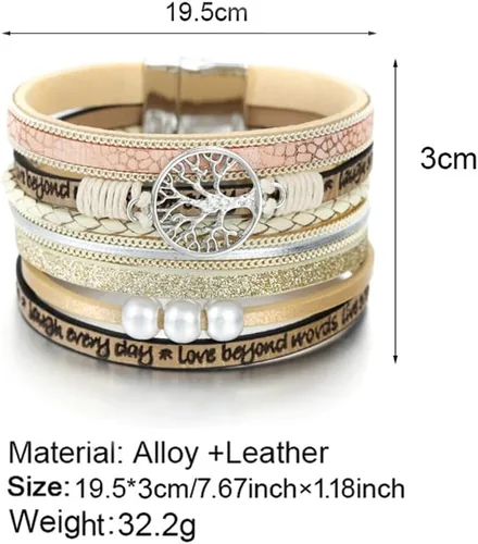 Vista 3 de Fesciory - Pulseras de cuero para mujer, cuentas de cristal, diseño de leopardo, estilo bohemio, múltiples niveles