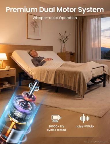 Vista 4 de Mixcous Cama ajustable de tamaño completo con puertos remotos y USB, motor silencioso Modo antironquido de gravedad cero, inclinación de cabeza