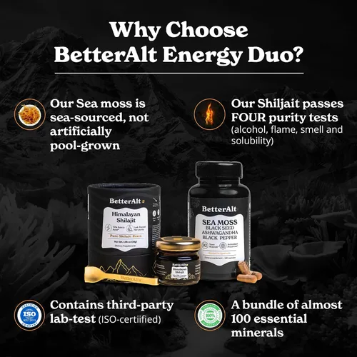 Vista 3 de Better Alt Shilajit - Cápsulas de resina de 1.06 oz y musgo marino Energy Duo, grado dorado Shilajit para hombres y mujeres con alta potencia