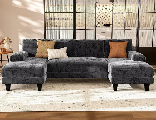 Vista 3 de Txtin's - Sofás seccional en forma de U para sala de estar, sofá modular de 111 pulgadas con chaise doble, sofá lounge grande para apartamento, gris