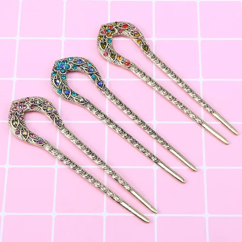 Vista 2 de Pin de pelo de doble punta, en forma de U, accesorio de peinado para mujeres y niñas (colorido)
