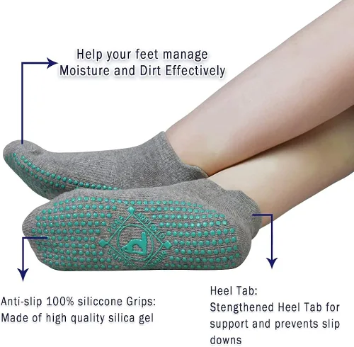 Vista 4 de Calcetines de yoga antideslizantes para mujer, 4 pares, pilates, yoga, barra, ballet, baile, entrenamiento descalzo