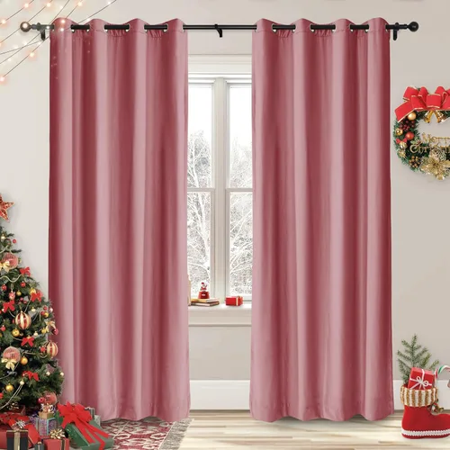 Vista 9 de Frelement Cortinas de Navidad de terciopelo afelpado para sala de estar, cortinas de oscurecimiento con ojales en la parte superior, cortinas