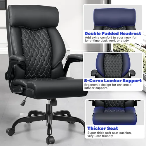 Vista 7 de Silla ejecutiva de oficina de respaldo alto - Escritorio ergonómico para computadora con función de balanceo, de cuero para gerencia