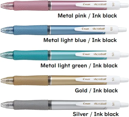 Vista 2 de Pilot Acroball T Series Bolígrafo retráctil de 0.020 in, tinta negra, juego de 5 colores de cuerpo BAB-15EFT con adhesivo Kanji LOL, 0.44 x 5.61