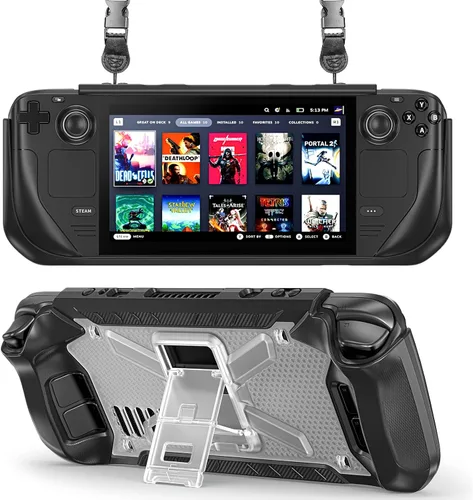 Vista 8 de Funda para Steam Deck 2021 2022, con soporte ajustable, goma suave, protección completa, resistente, a prueba de golpes, correa de hombro