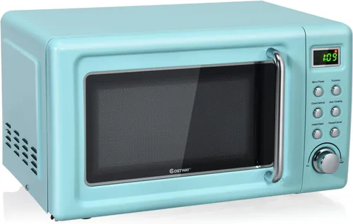 Vista 14 de COSTWAY horno microondas de encimera, 0.7 pies cúbicos, hornos microondas con 5 niveles de micro potencia, función de inicio diferido, plato