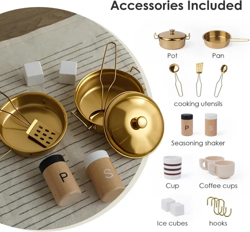 Vista 9 de Cocina de Juguete de Madera para Niños – Electrodomésticos Realistas, Almacenamiento Inteligente y 15 Accesorios Divertidos para Inspirar el Juego