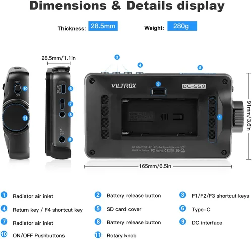 Vista 7 de VILTROX DC550 Pro - Monitor de campo LCD táctil de 5.5" para cámara, monitor de video externo DSLR 4K HDMI para Sony, Canon, Nikon, con cofia