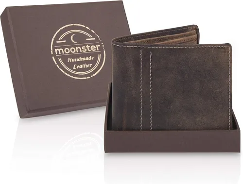 Vista 8 de Moonster Cartera de cuero para hombre con bloqueo RFID mantiene el efectivo y las tarjetas seguros organizados y de fácil acceso carteras delgadas