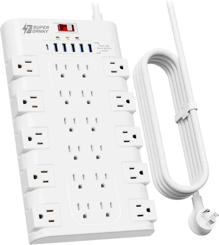 Vista 11 de Regleta de alimentación, SUPERDANNY - Protector contra sobretensiones con 22 tomas de corriente AC y 6 puertos de carga USB, 1875 W/15 A, 2100