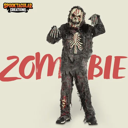 Vista 2 de Spooktacular Creations Disfraz de zombi negro realista y aterrador para niños, fiesta de disfraces de Halloween, juegos de rol, fiestas temáticas