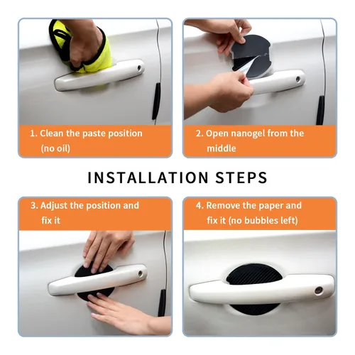 Vista 7 de 4 piezas de protector de recesión de pintura para taza de puerta de automóvil, diseño universal en 3D con textura de fibra de carbono, protector