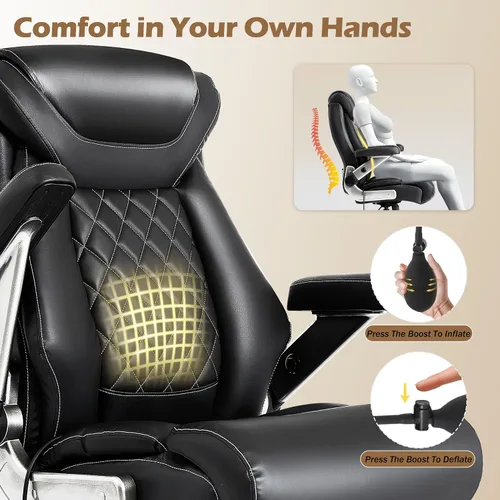 Vista 6 de Silla de oficina grande y alta de 700 libras, silla de oficina ergonómica de tela ejecutiva resistente con brazos abatibles 5D y soporte lumbar