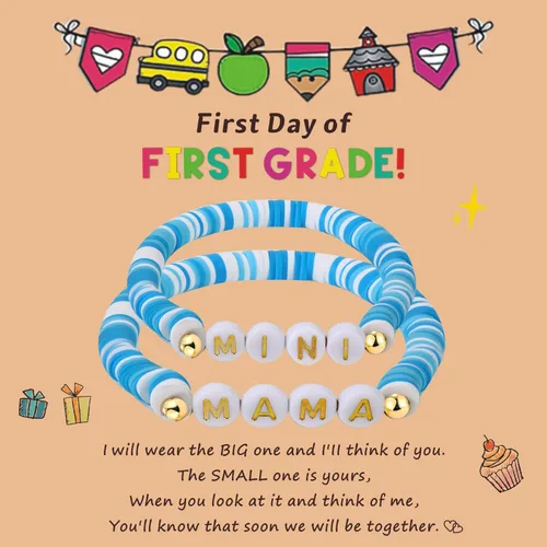 Vista 14 de Pulsera para el primer día de Shcool Kindergarten de primer grado para el regreso a clases, regalos para mamá e hija, pulseras para mamá e hija