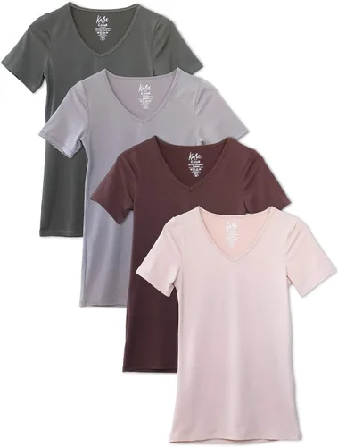Vista 9 de Kalon - Paquete de 4 camisetas interiores con cuello en V para mujer 4PK Negro