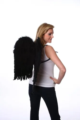 Vista 2 de ZUCKER - Alas de disfraz de plumas de ángel - Alas de plumas de Halloween y cosplay para adultos y niños, 23.5 x 22 pulgadas, talla M