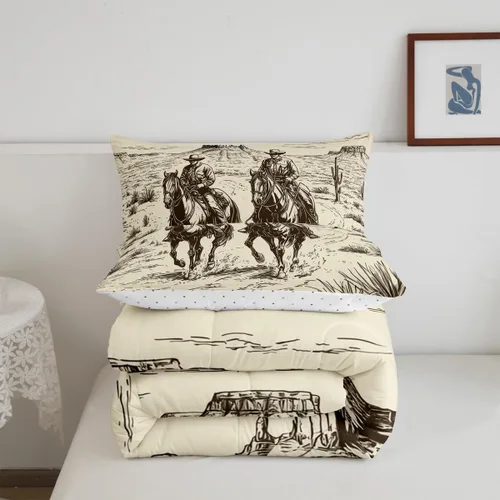 Vista 3 de Feelyou, juego de ropa de cama estilo vaquero tamaño individual para niños, juego de edredón occidental para niños y niñas, desierto del lejano