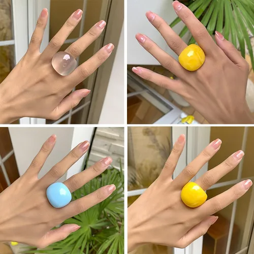 Vista 3 de Juego de anillos coloridos de acrílico grueso de banda ancha, anillos de resina gruesos para nudillos, anillos apilables, joyería Y2K para mujer