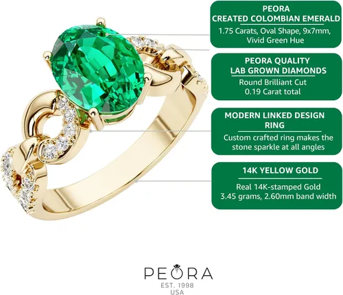 Vista 5 de Peora Anillo enlazado de diamantes cultivados en laboratorio con esmeralda colombiana creada en oro amarillo de 14 quilates, 1.94 quilates en total