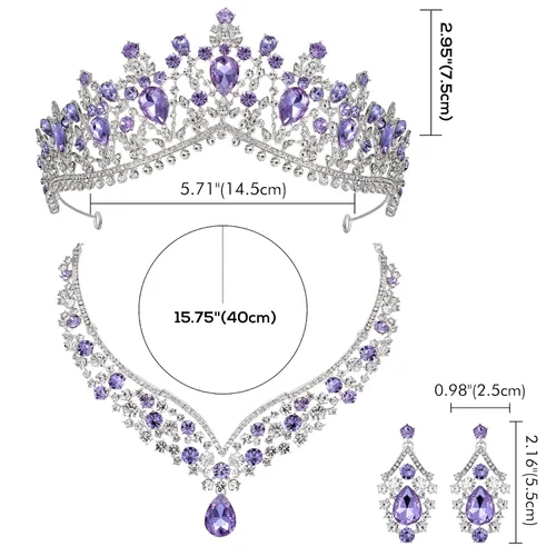 Vista 7 de SWEETV Genesis - Juego de corona de quinceañera de boda para novia, paquete de 3 aretes de tiara, juego de joyas plateadas para novia, disfraz