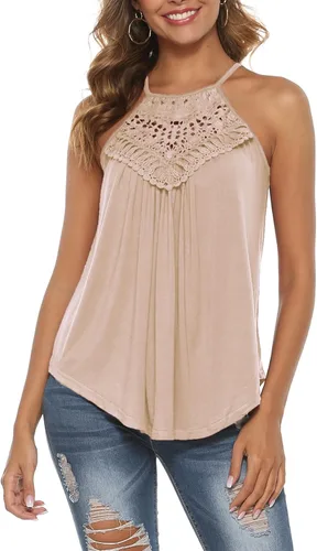 Vista 2 de Bluetime Halter Tank Tops for Women Summer Spaghetti Strap Lace Sleeveless Tops Shirts