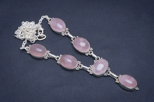 Vista 2 de B4338 - Collar de plata de ley 925 hecho a mano con cuarzo rosa natural