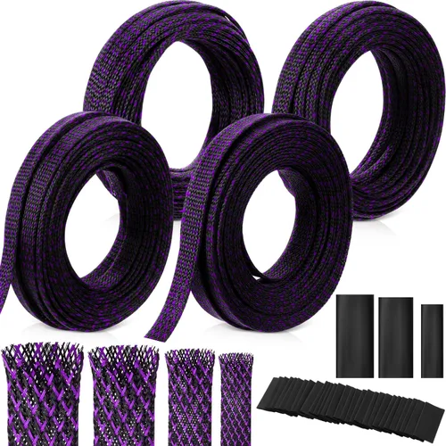 Vista 11 de Tatuo Funda de cable trenzada expandible de 65.6 pies, funda de alambre trenzado de varios tamaños con 120 tubos termorretráctiles para televisión