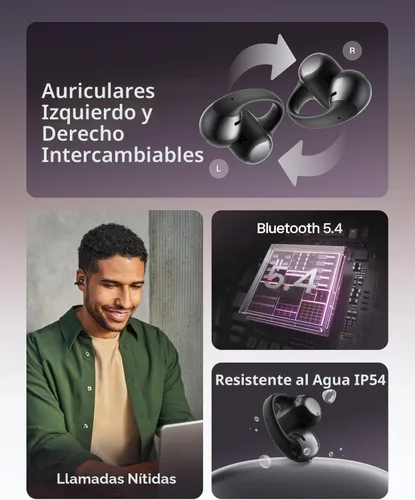 Vista 8 de SHOKZ OpenDots ONE - Auriculares de oído abierto, Auriculares de clip con micrófono - Auriculares inalámbricos Bluetooth con micrófono - Seguros
