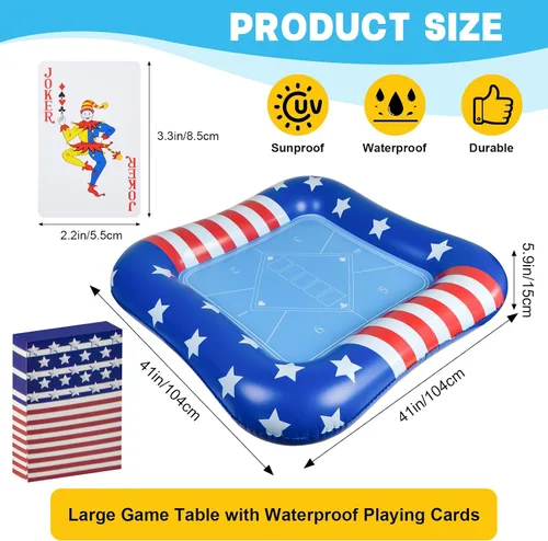 Vista 8 de succulentlovers Mesa de cartas inflable grande para piscina con naipes impermeables – 41 pulgadas impermeable para piscina, mesa de juegos flotantes