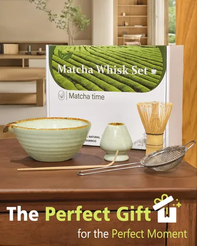 Vista 6 de Vaiheng Juego de batidor de matcha con cuenco matcha, soporte para batidor de matcha, batidor de bambú matcha, cuchara, tamiz, regalos del día