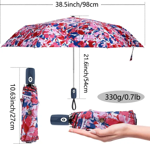 Vista 3 de FDJASGY Paraguas de viaje plegable compacto con protección UV, cierre automático, paraguas de lluvia plegable compacto para mujeres y hombres
