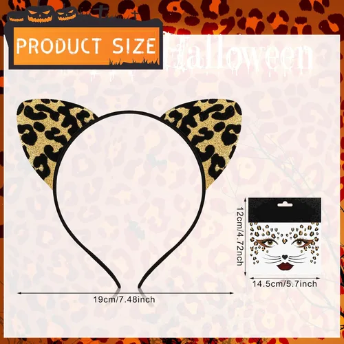 Vista 2 de Eaasty 2 piezas de disfraz de animal con orejas y diadema de animales temporales para Halloween, cosplay, fiestas de niñas y mujeres (leopardo)