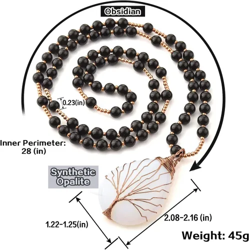 Vista 5 de PESOENTH Collar con colgante de árbol de la vida de cristal de amatista para mujer, cuentas moradas de mala, yoga, meditación, oración, piedras