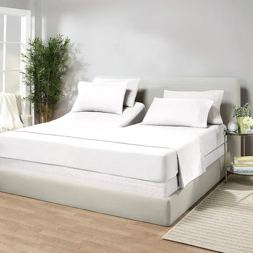 Vista 8 de Juego de sábanas de algodón de 600 hilos tamaño Queen dividido para base de cama ajustable, juego de sábanas de 4 piezas con bolsillo profundo