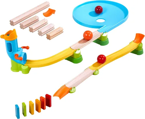 Vista 2 de HABA Kullerbu Traffic Jam Ball Track Juego de 33 piezas con embudo