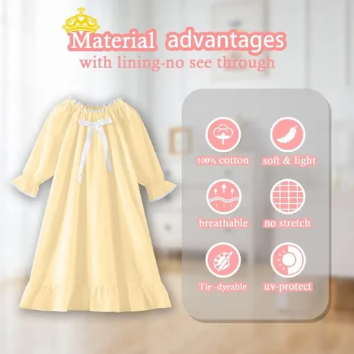 Vista 3 de Camisones para niñas, vestido de princesa de algodón, camisón vintage para niñas (Doll, niñas, mujeres)