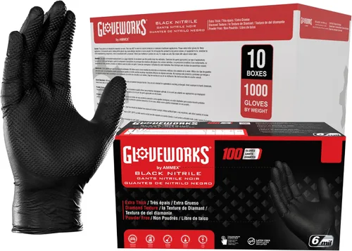 Vista 10 de Guantes de nitrilo negro HD GLOVEWORKS - 6 mil Guantes desechables, sin látex, para mecánicos