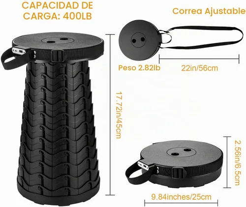 Vista 2 de Taburete telescópico portátil con cargador móvil de 4400 mAh, taburete plegable cargador de teléfono integrado para iPhone Android, asiento plegable