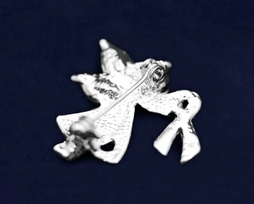 Vista 4 de Pin de concientización de ángel de cinta púrpura por mi lado Pin de ángel de cinta púrpura para Alzheimer, epilepsia, cáncer de páncreas, violencia