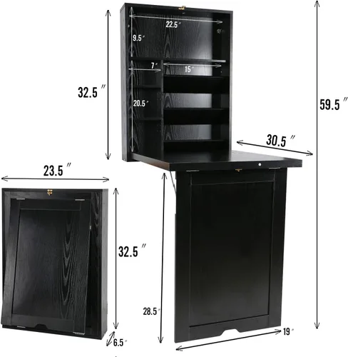 Vista 2 de YUSING Mesa Montada en la Pared, Escritorio Convertible Plegable Multifunción, Escritorio de Computadora para Oficina en Casa, Escritorio de Madera