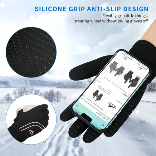 Vista 3 de Achiou Guantes de invierno para correr para hombres y mujeres, guantes ligeros para pantalla táctil, forros, guantes térmicos cálidos para ciclismo