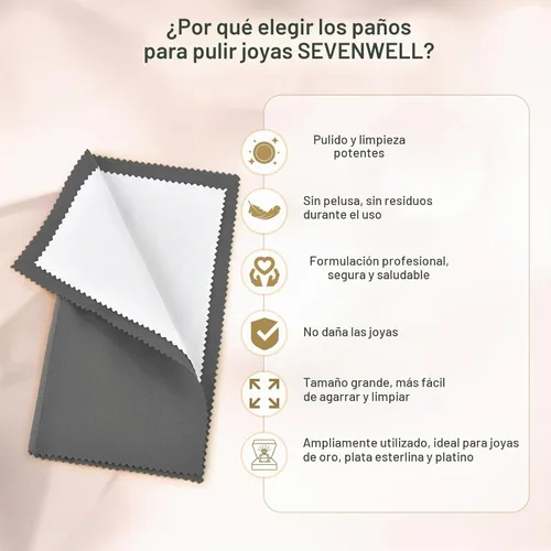 Vista 3 de SEVENWELL - Paño de pulido plateado, 2 paños de limpieza para joyas Tela de plata gris oscuro de 7.9 in