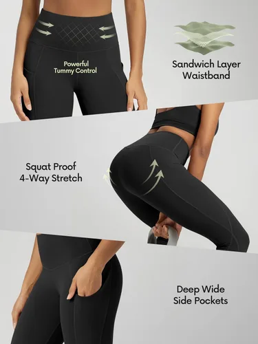 Vista 6 de ODODOS - Leggings de yoga con cintura alta y bolsillos para mujer, pantalones deportivos con control de abdomen, no se transparentan, para correr