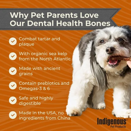 Vista 3 de Indigenous Pet Dental Health Bones - Paquete variado de tocino ahumado, zanahoria y calabaza, paquete de 2 (17 onzas cada uno) Masticables