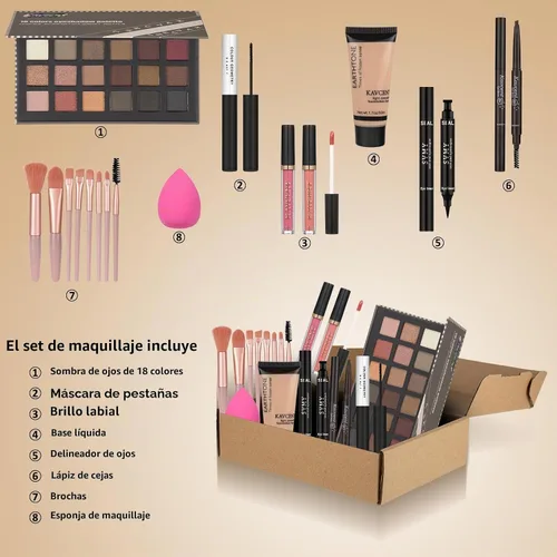Vista 3 de Kit de maquillaje todo en uno para mujeres, niñas, adolescentes, juego de maquillaje de 16 colores, paleta de sombra de ojos, base, delineador