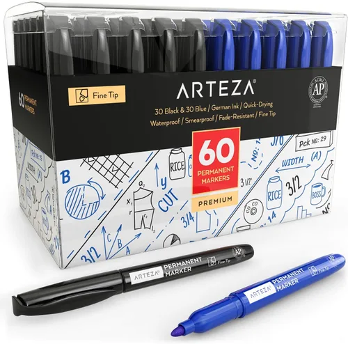 Vista 10 de ARTEZA Marcadores permanentes negros, juego de 60 unidades, punta fina, impermeables