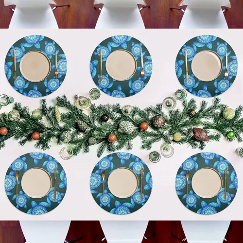 Vista 7 de Sea Turtles Mandala Blue PVC Plate Mat, Washable Placemat Heat Resistant for Kitchen one sizex1